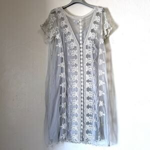 SUNDANCE Boho Embroidered Mesh Cover Up with Slip Dress in Gray Size XL